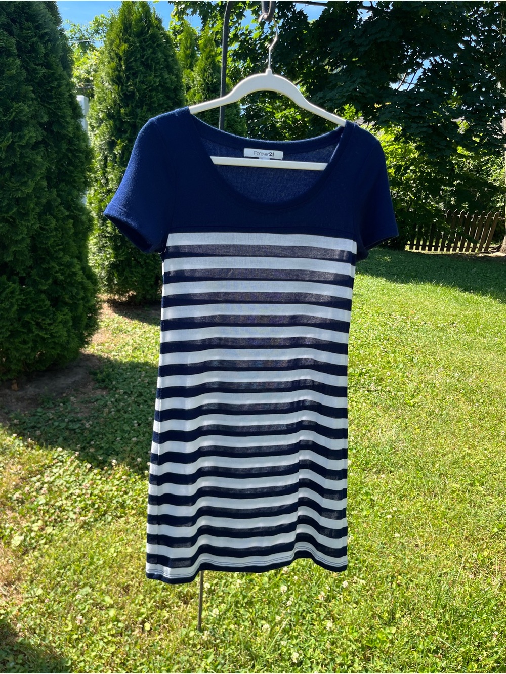 Forever 21 Navy & White Striped Scoop neck lightweight sweater Dress